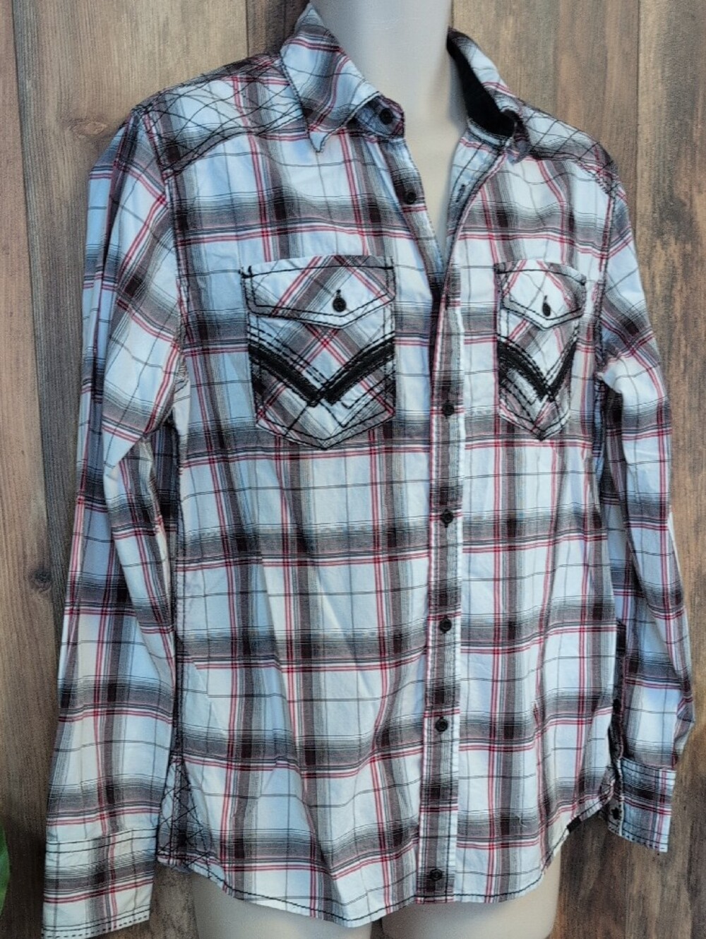 Buckle Black Standard Fit Plaid Button-Down Shirt M 794A